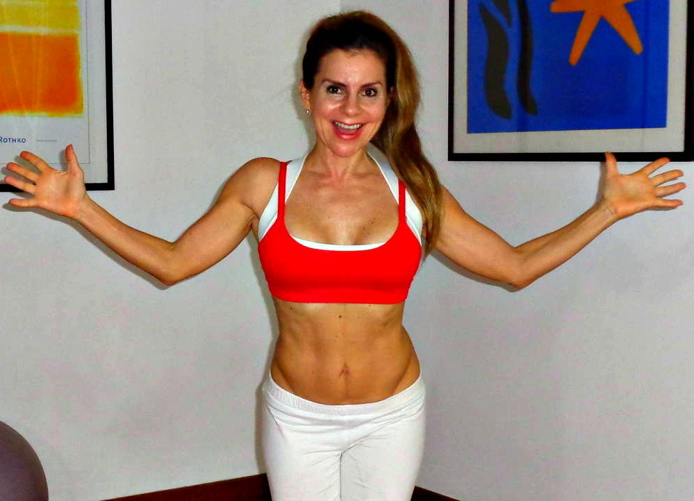 red top white pants